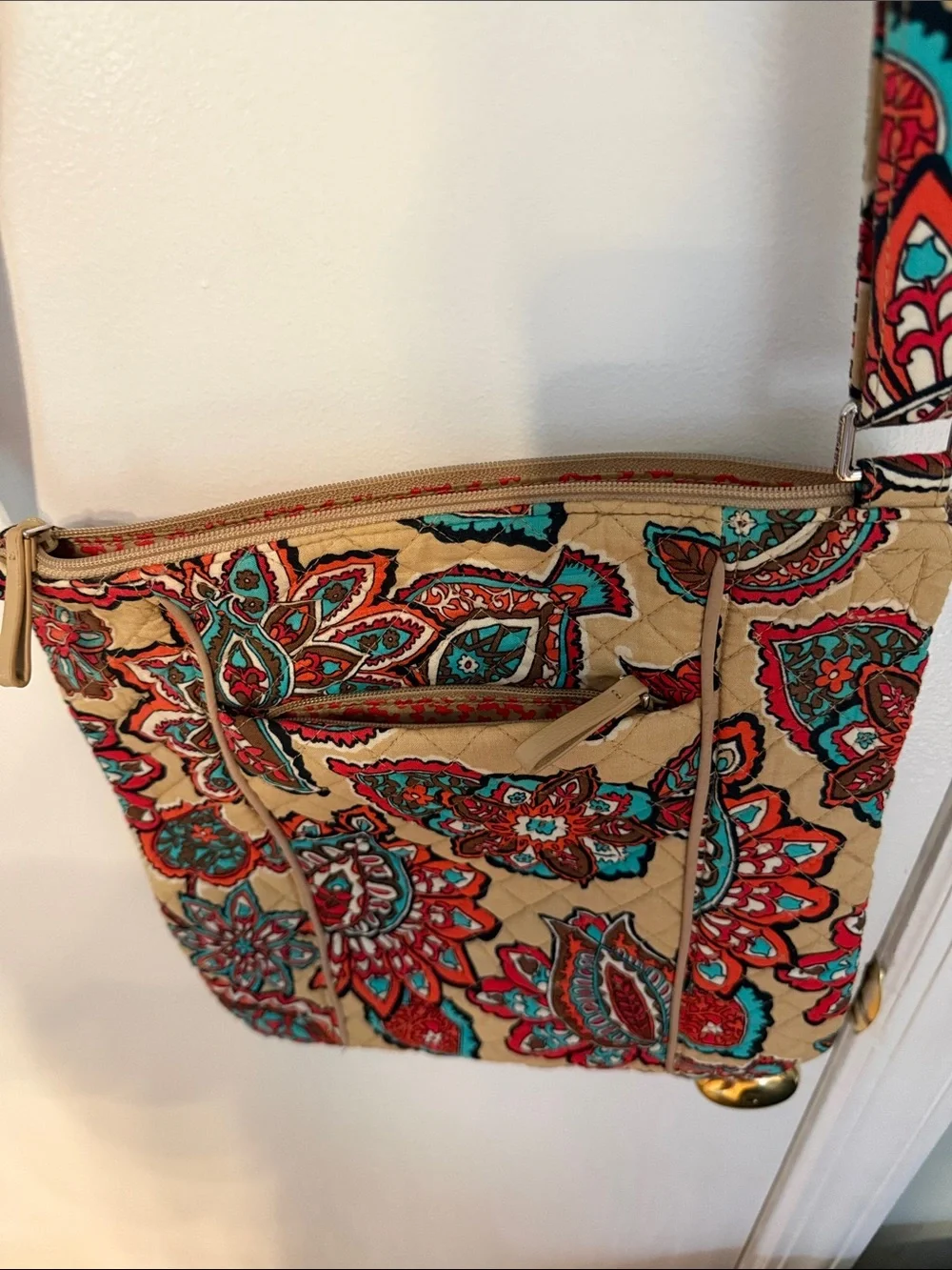 Vera Bradley Tan, Red and Turquoise Quilted Floral Crossbody
